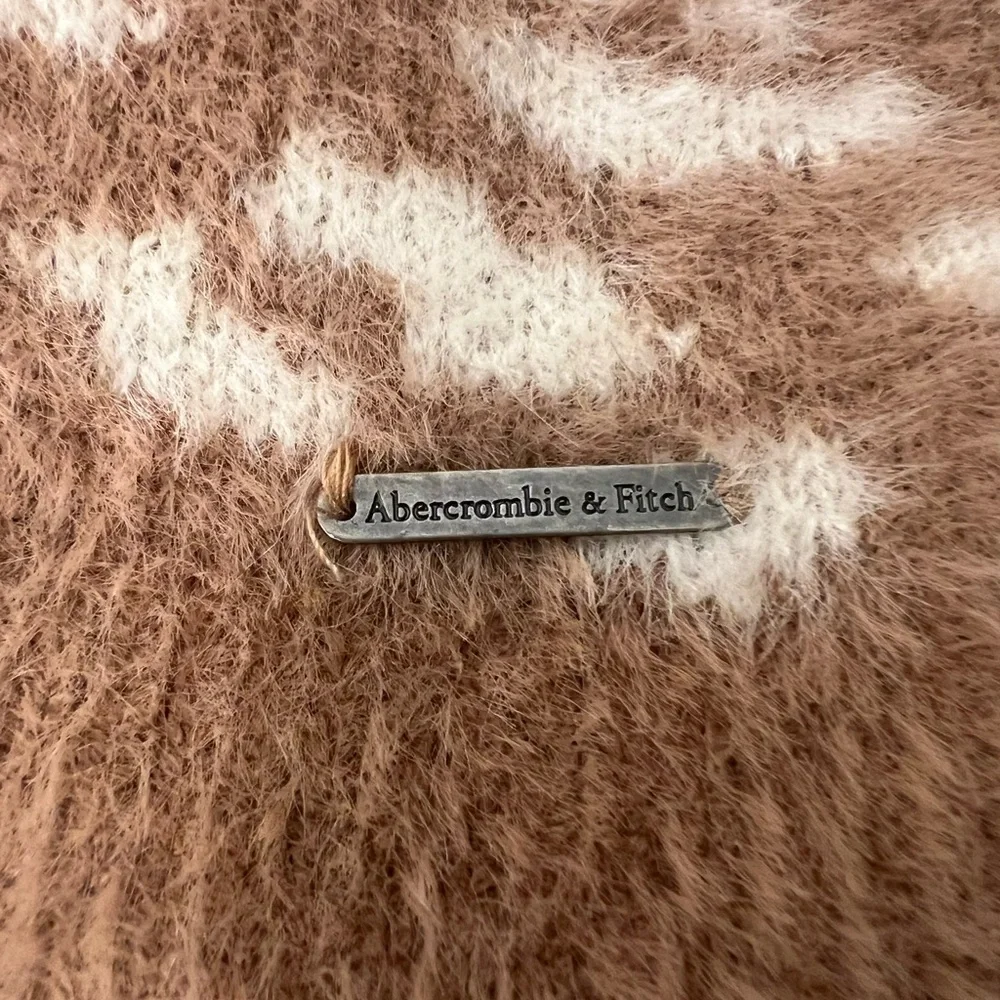 Abercrombie& Fitch Fuzzy Leopard Knit Sweater Cream Brown XS Soft Cozy